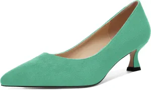 ROSERWISH Womens Slip On Casual Office Suede Pointed Toe Elegant Kitten Low Heel Pumps Dress Shoes 2 Inch