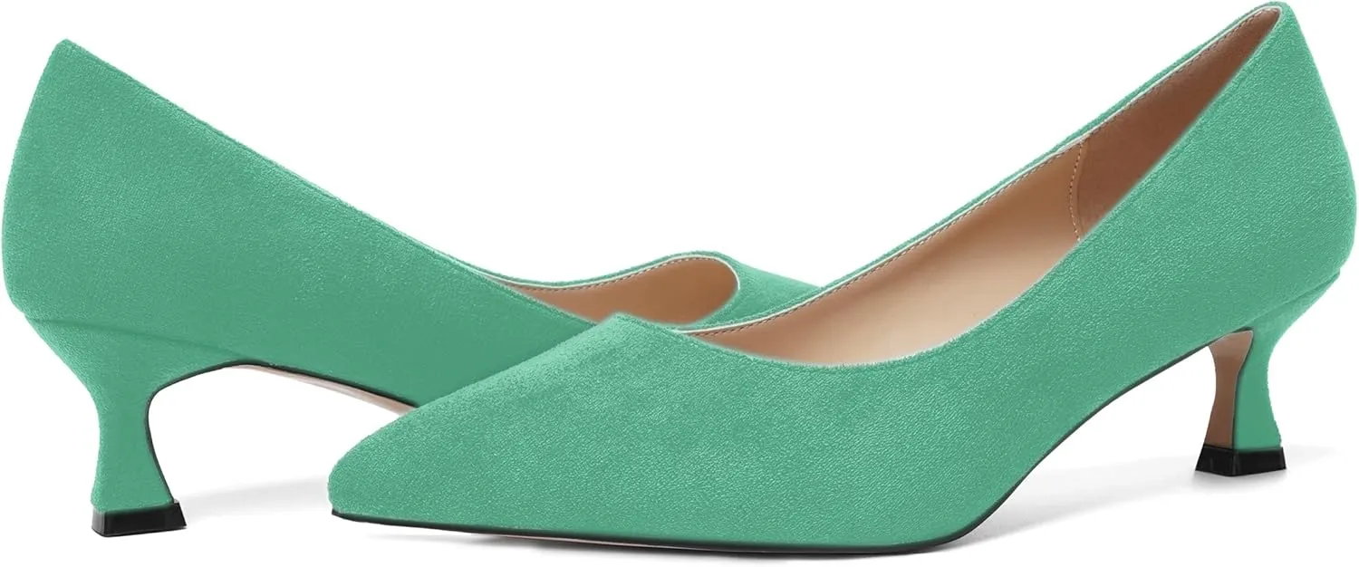 ROSERWISH Womens Slip On Casual Office Suede Pointed Toe Elegant Kitten Low Heel Pumps Dress Shoes 2 Inch