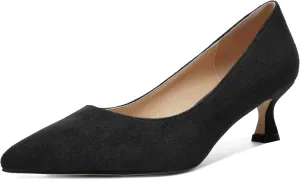 ROSERWISH Womens Slip On Casual Office Suede Pointed Toe Elegant Kitten Low Heel Pumps Dress Shoes 2 Inch