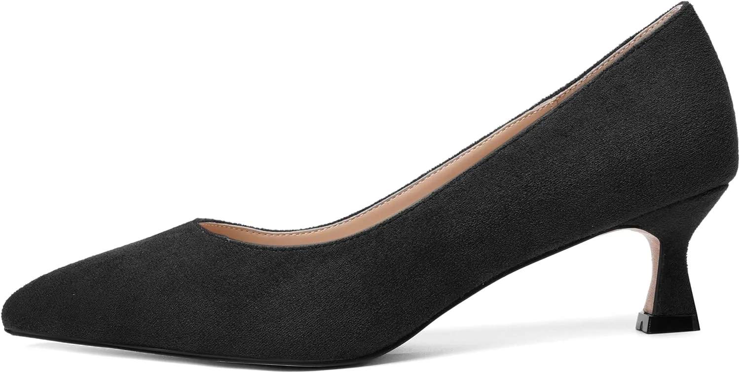 ROSERWISH Womens Slip On Casual Office Suede Pointed Toe Elegant Kitten Low Heel Pumps Dress Shoes 2 Inch