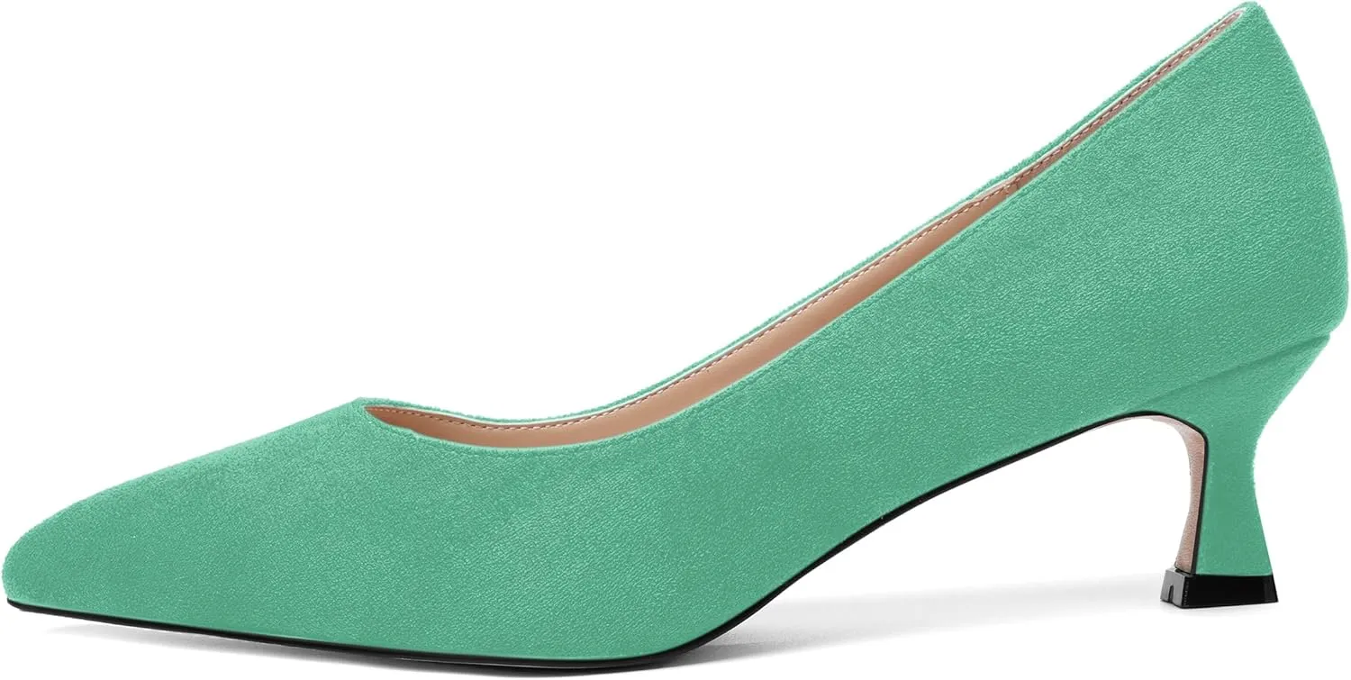 ROSERWISH Womens Slip On Casual Office Suede Pointed Toe Elegant Kitten Low Heel Pumps Dress Shoes 2 Inch