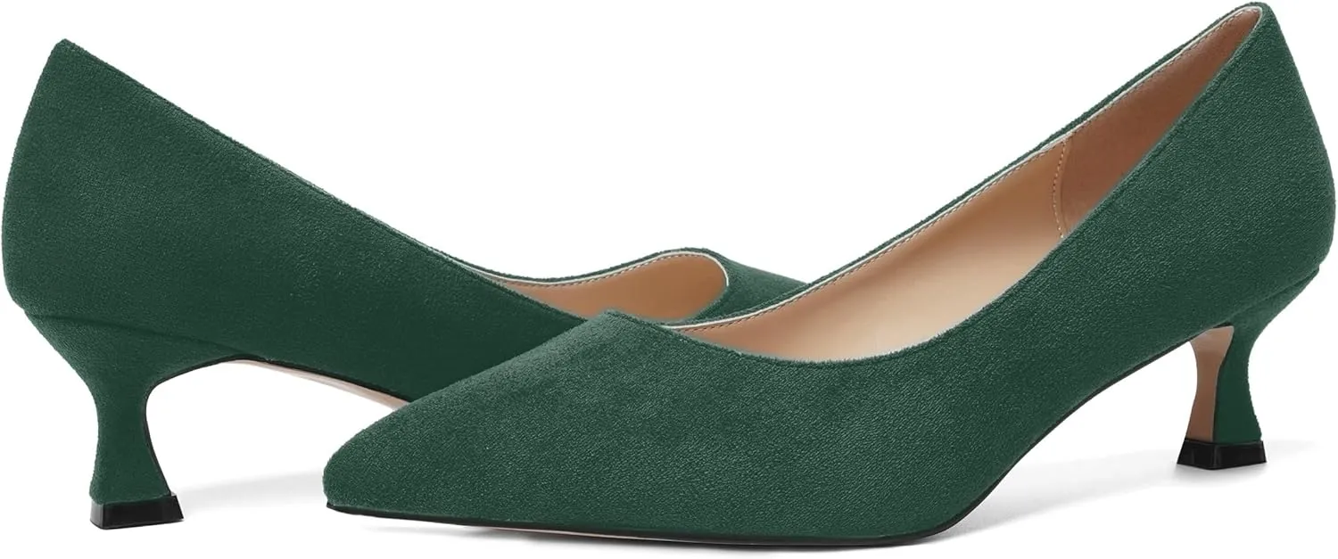 ROSERWISH Womens Slip On Casual Office Suede Pointed Toe Elegant Kitten Low Heel Pumps Dress Shoes 2 Inch