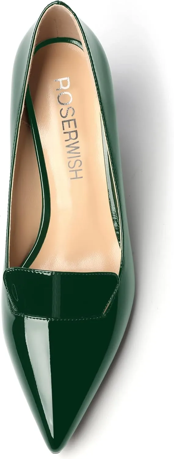 ROSERWISH Womens Slip On Pointed Toe Elegant Sexy Patent Party Chunky High Heel Pumps Dress Shoes 2.5 Inch