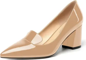 ROSERWISH Womens Slip On Pointed Toe Elegant Sexy Patent Party Chunky High Heel Pumps Dress Shoes 2.5 Inch