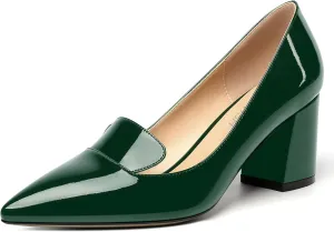 ROSERWISH Womens Slip On Pointed Toe Elegant Sexy Patent Party Chunky High Heel Pumps Dress Shoes 2.5 Inch