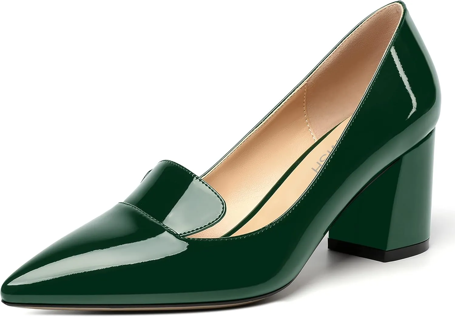 ROSERWISH Womens Slip On Pointed Toe Elegant Sexy Patent Party Chunky High Heel Pumps Dress Shoes 2.5 Inch