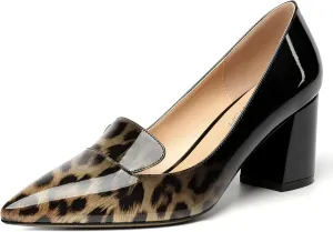 ROSERWISH Womens Slip On Pointed Toe Elegant Sexy Patent Party Chunky High Heel Pumps Dress Shoes 2.5 Inch