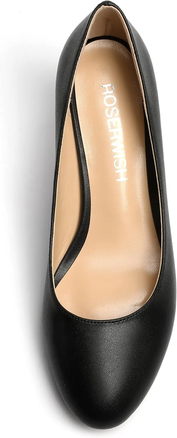 ROSERWISH Womens Slip On Wedding Party Round Toe Sexy Elegant Stiletto Mid Heel Pumps Dress Shoes 2.5 Inch