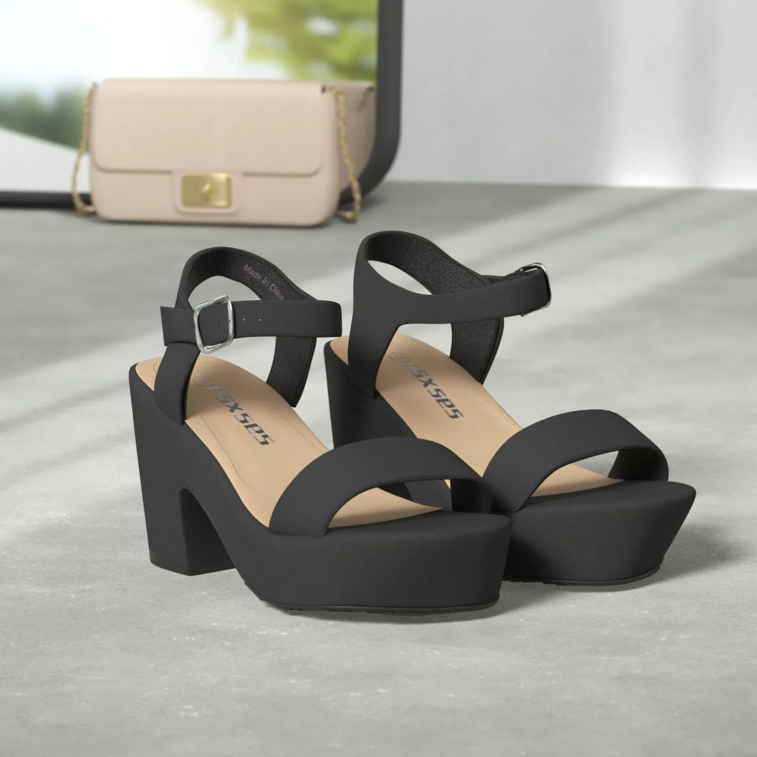 rsxses Women's Suede Platform Heels Sandals Peep Toe Fashion Wedding Sexy Dress Block Chunky Wedges High Heel Ankle Strap Pumps