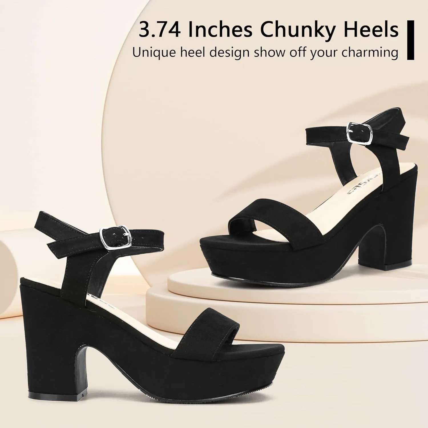 rsxses Women's Suede Platform Heels Sandals Peep Toe Fashion Wedding Sexy Dress Block Chunky Wedges High Heel Ankle Strap Pumps