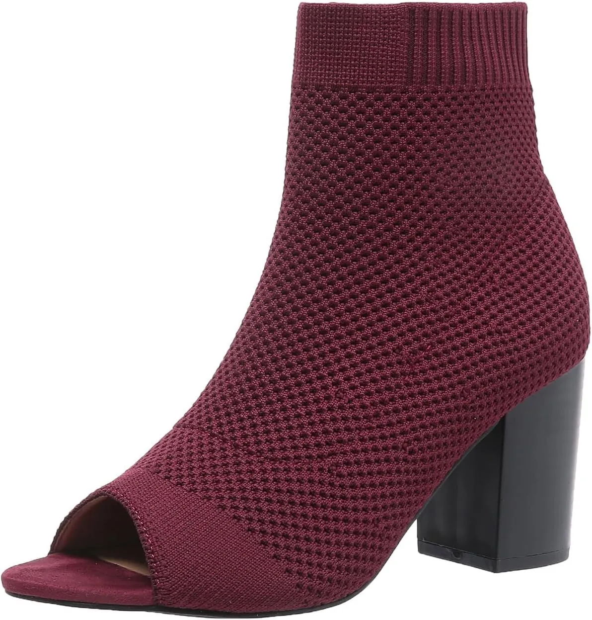 SACFOF Peep Toe Booties for Women Knit Pointed Toe Chunky Block Heels Breathable Sandals Summer Casual Slip On Dress Sock Booties US5-11