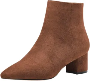 Saekcted Women Chunky Block Low Heel Close Pointed Toe Ankle Boots Short Bootie Zipper Office Classic Shoes