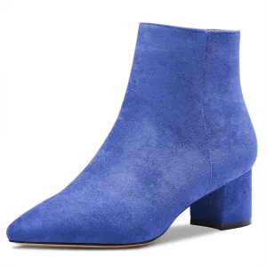 Saekcted Women Chunky Block Low Heel Close Pointed Toe Ankle Boots Short Bootie Zipper Office Classic Shoes