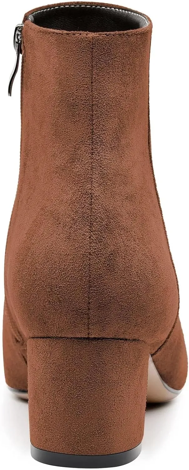 Saekcted Women Chunky Block Low Heel Close Pointed Toe Ankle Boots Short Bootie Zipper Office Classic Shoes