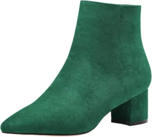 Saekcted Women Chunky Block Low Heel Close Pointed Toe Ankle Boots Short Bootie Zipper Office Classic Shoes