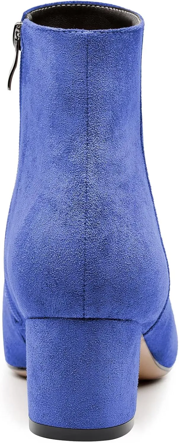 Saekcted Women Chunky Block Low Heel Close Pointed Toe Ankle Boots Short Bootie Zipper Office Classic Shoes