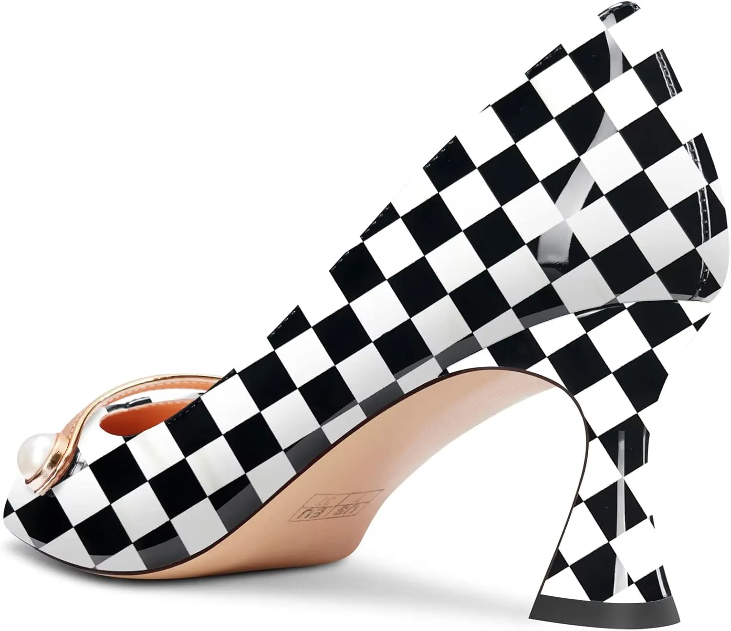 Saekcted Women Chunky Block Mid Heel Pointed Toe Pumps Slip-on Pearls Prom Dress 2.6 Inches Heels