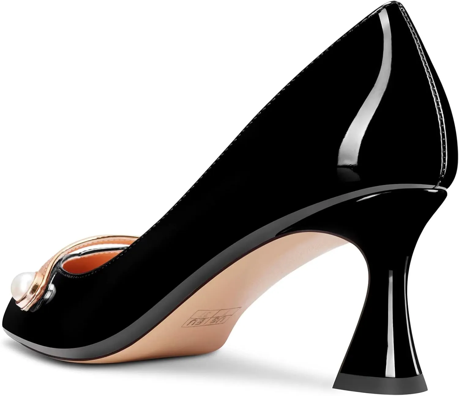 Saekcted Women Chunky Block Mid Heel Pointed Toe Pumps Slip-on Pearls Prom Dress 2.6 Inches Heels
