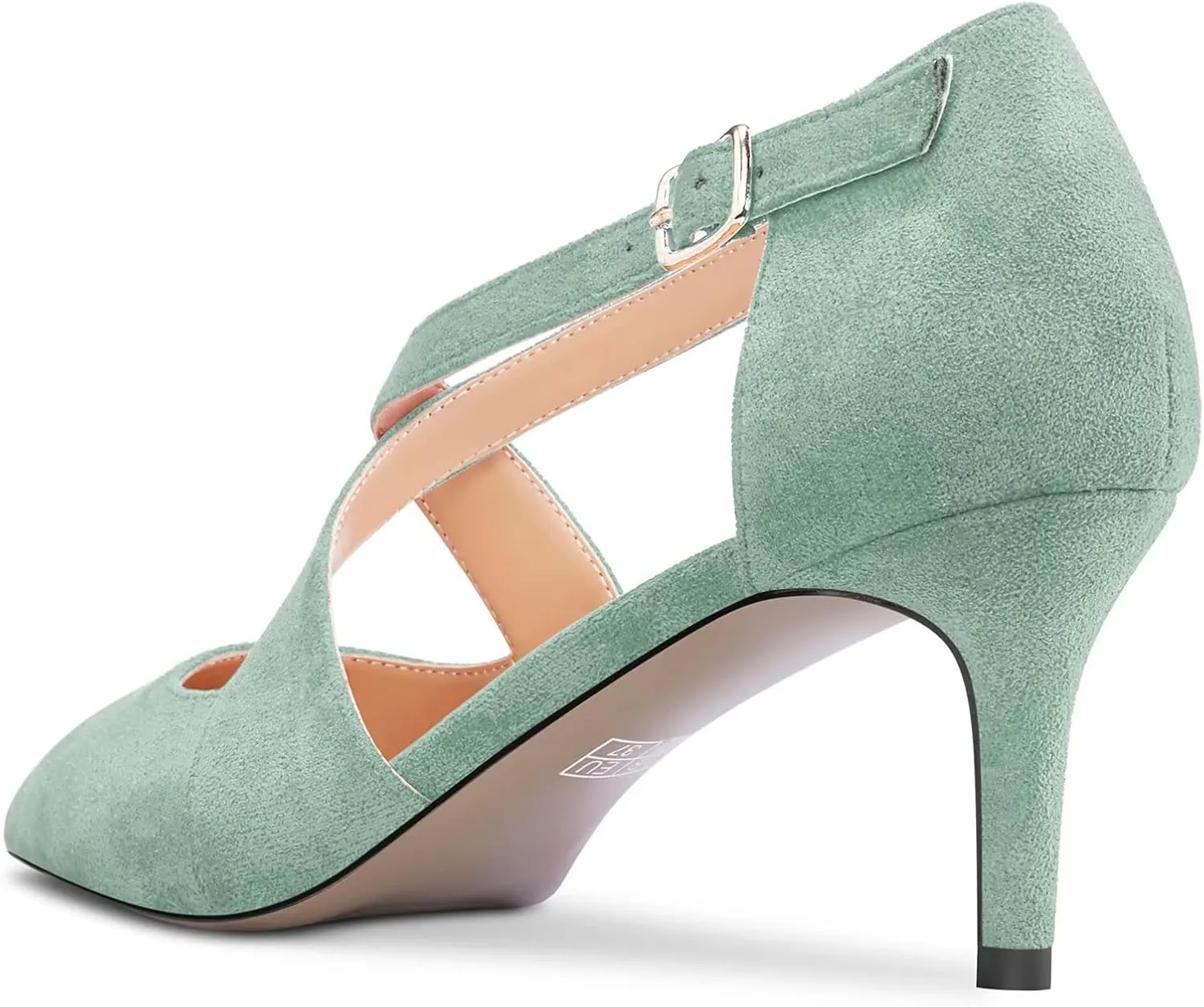 Saekcted Women Mid Stiletto Heel Pointed Toe Pumps Ankle Strap Cross-Strap Buckle Party Dress Shoes
