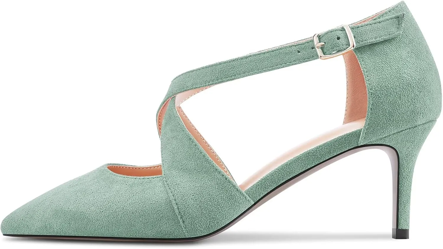 Saekcted Women Mid Stiletto Heel Pointed Toe Pumps Ankle Strap Cross-Strap Buckle Party Dress Shoes