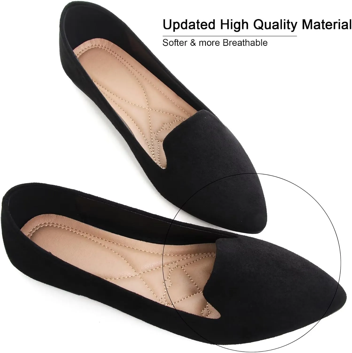 SAILING LU Women Pointed Toe Ballets Flats Faux Suede Comfortable Soft Ballet Walking Shoes Dressy Slip-on Ballerina Shoes