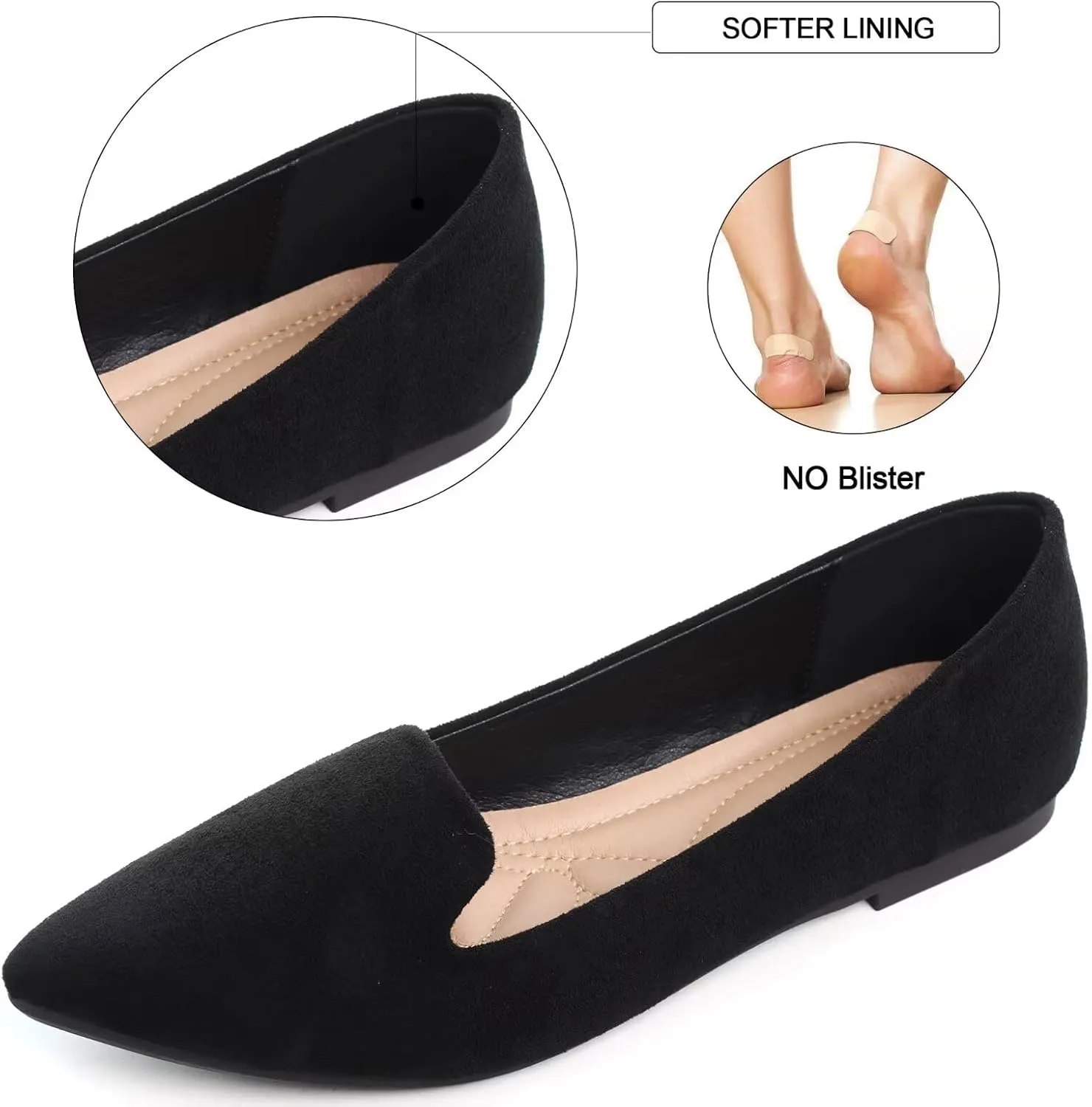 SAILING LU Women Pointed Toe Ballets Flats Faux Suede Comfortable Soft Ballet Walking Shoes Dressy Slip-on Ballerina Shoes