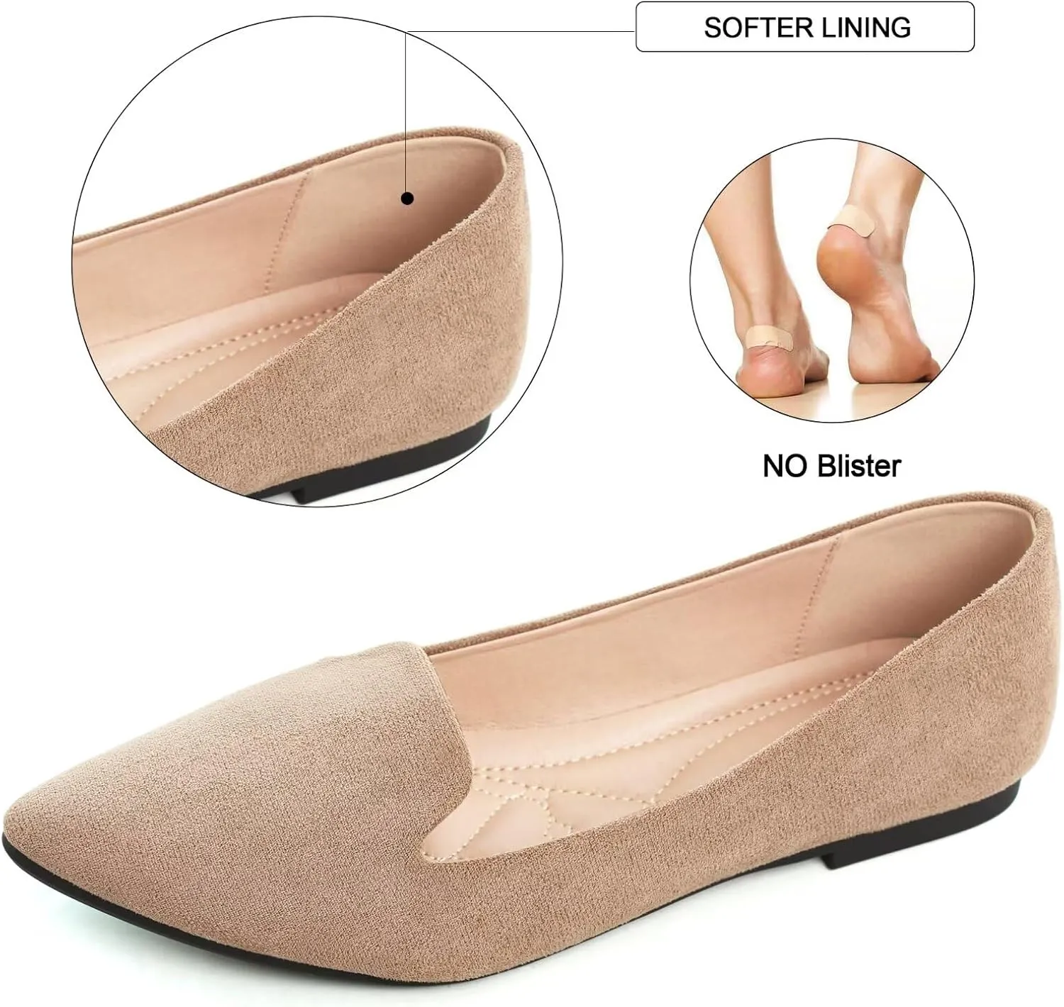 SAILING LU Women Pointed Toe Ballets Flats Faux Suede Comfortable Soft Ballet Walking Shoes Dressy Slip-on Ballerina Shoes