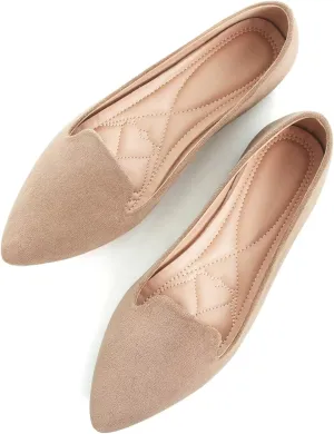 SAILING LU Women Pointed Toe Ballets Flats Faux Suede Comfortable Soft Ballet Walking Shoes Dressy Slip-on Ballerina Shoes