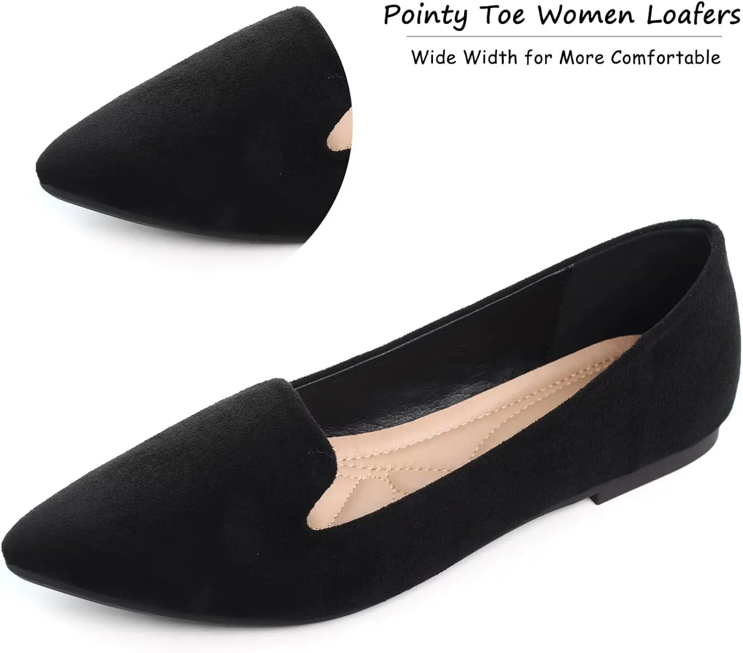 SAILING LU Women Pointed Toe Ballets Flats Faux Suede Comfortable Soft Ballet Walking Shoes Dressy Slip-on Ballerina Shoes