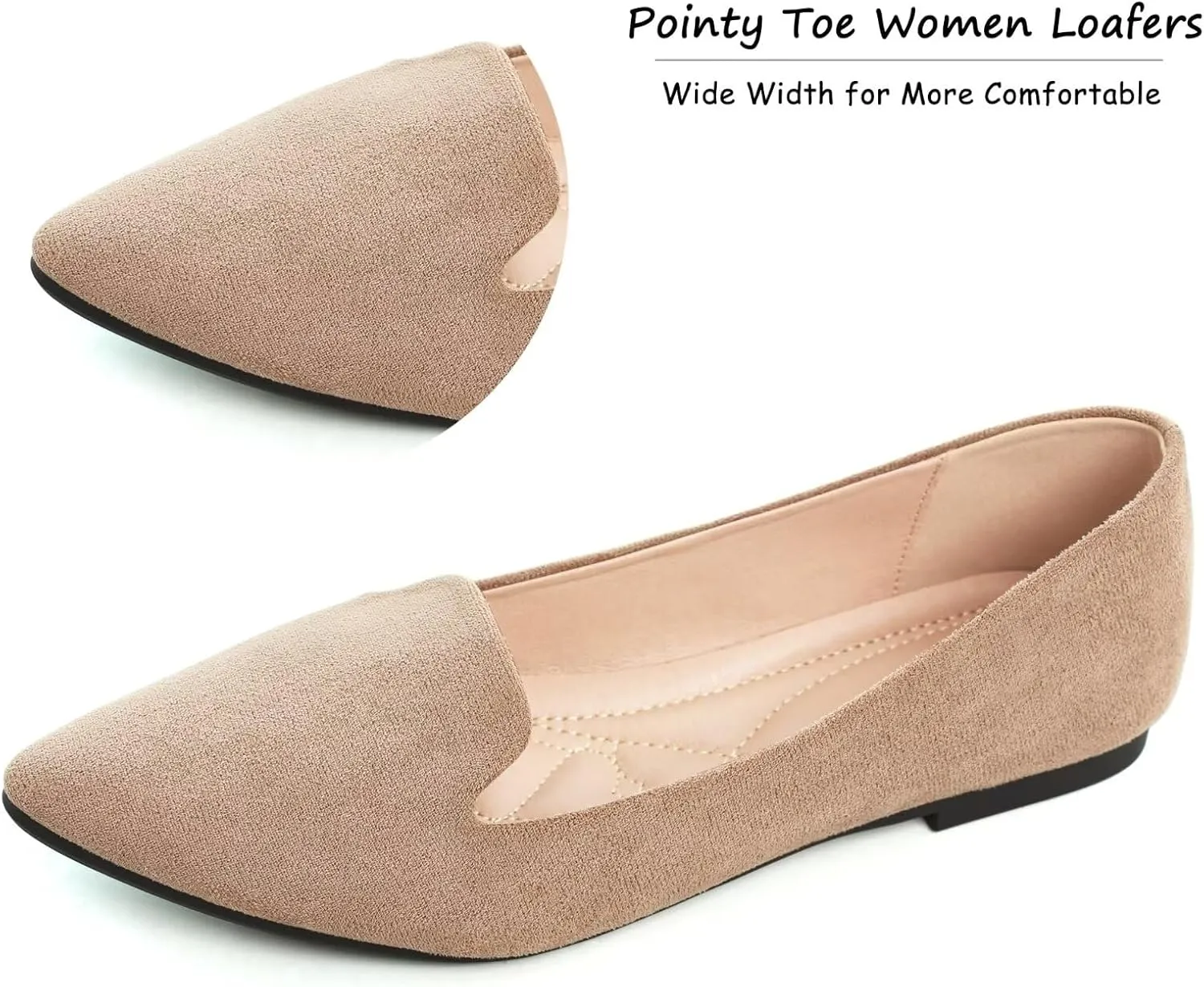 SAILING LU Women Pointed Toe Ballets Flats Faux Suede Comfortable Soft Ballet Walking Shoes Dressy Slip-on Ballerina Shoes