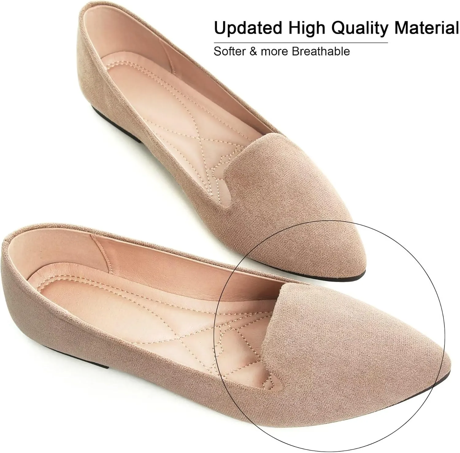 SAILING LU Women Pointed Toe Ballets Flats Faux Suede Comfortable Soft Ballet Walking Shoes Dressy Slip-on Ballerina Shoes