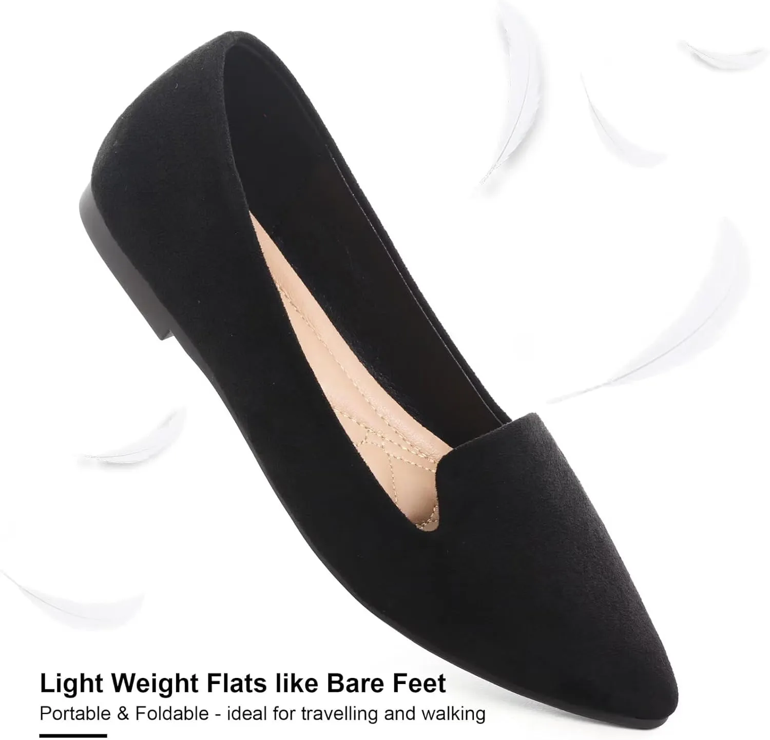 SAILING LU Women Pointed Toe Ballets Flats Faux Suede Comfortable Soft Ballet Walking Shoes Dressy Slip-on Ballerina Shoes
