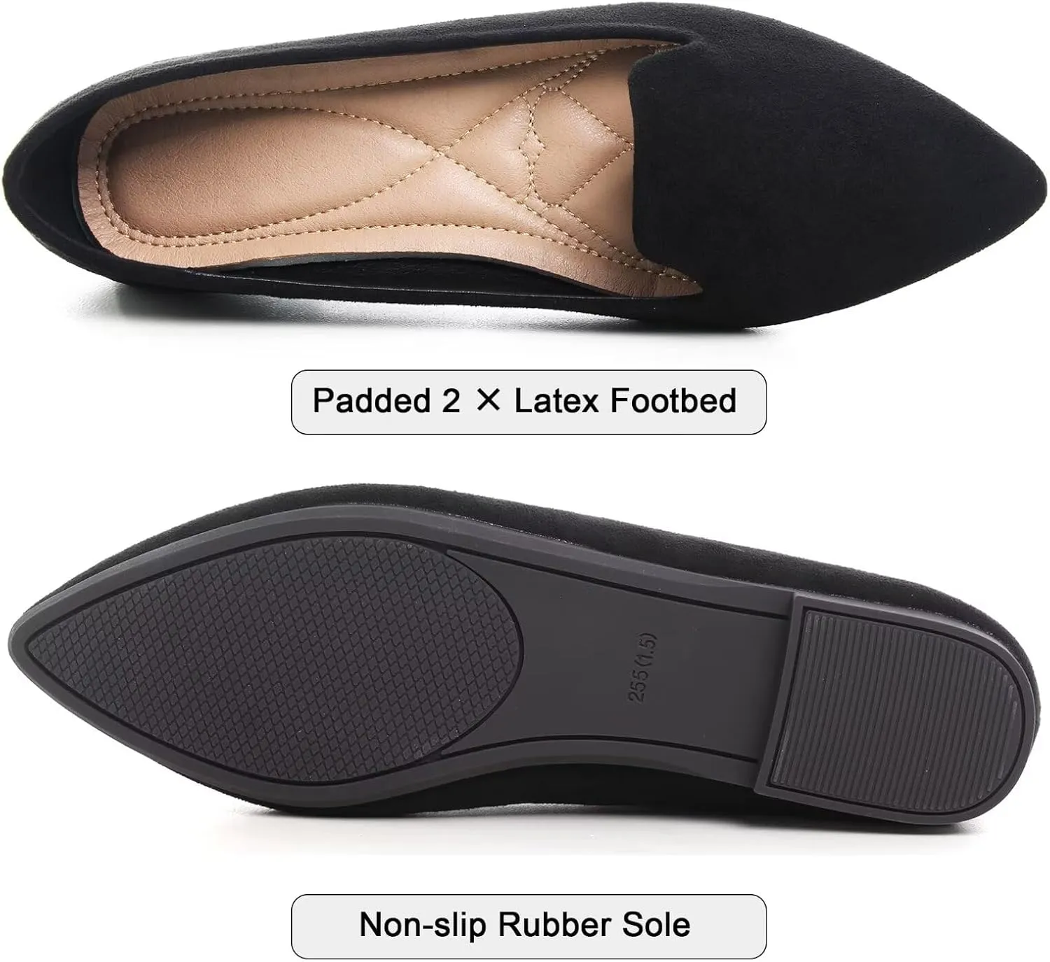 SAILING LU Women Pointed Toe Ballets Flats Faux Suede Comfortable Soft Ballet Walking Shoes Dressy Slip-on Ballerina Shoes