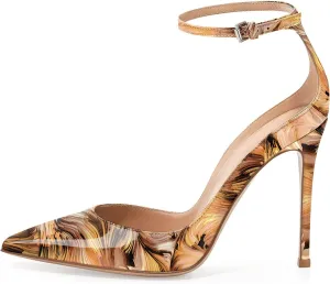 SAMMITOP Women's 100mm High Heel Pumps with Ankle Strap Pointed Toe Party Dress Shoes
