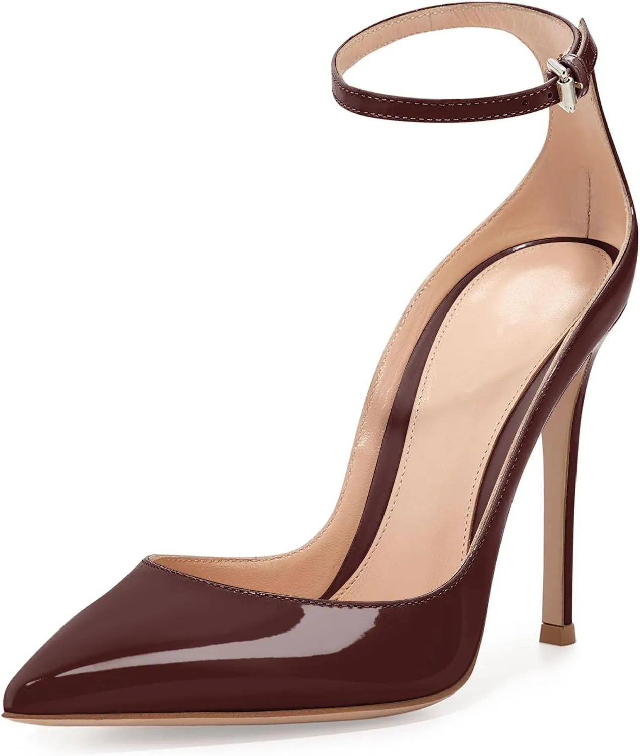 SAMMITOP Women's 100mm High Heel Pumps with Ankle Strap Pointed Toe Party Dress Shoes
