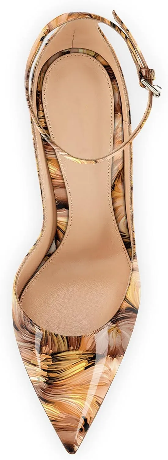 SAMMITOP Women's 100mm High Heel Pumps with Ankle Strap Pointed Toe Party Dress Shoes