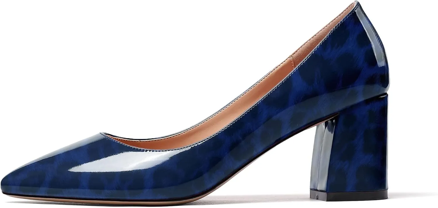 SAMMITOP Women's Chunky Block Pumps Closed Toe Slip On Heels Business Office Classic Dress Shoes