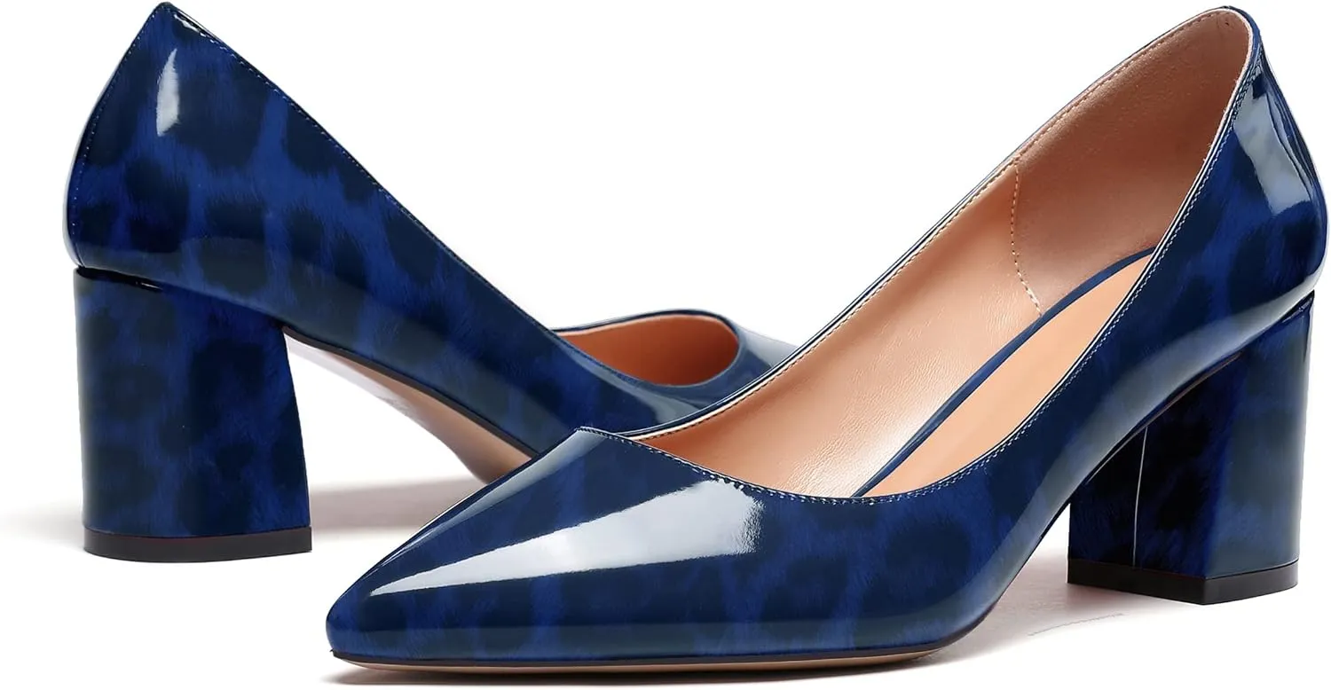 SAMMITOP Women's Chunky Block Pumps Closed Toe Slip On Heels Business Office Classic Dress Shoes