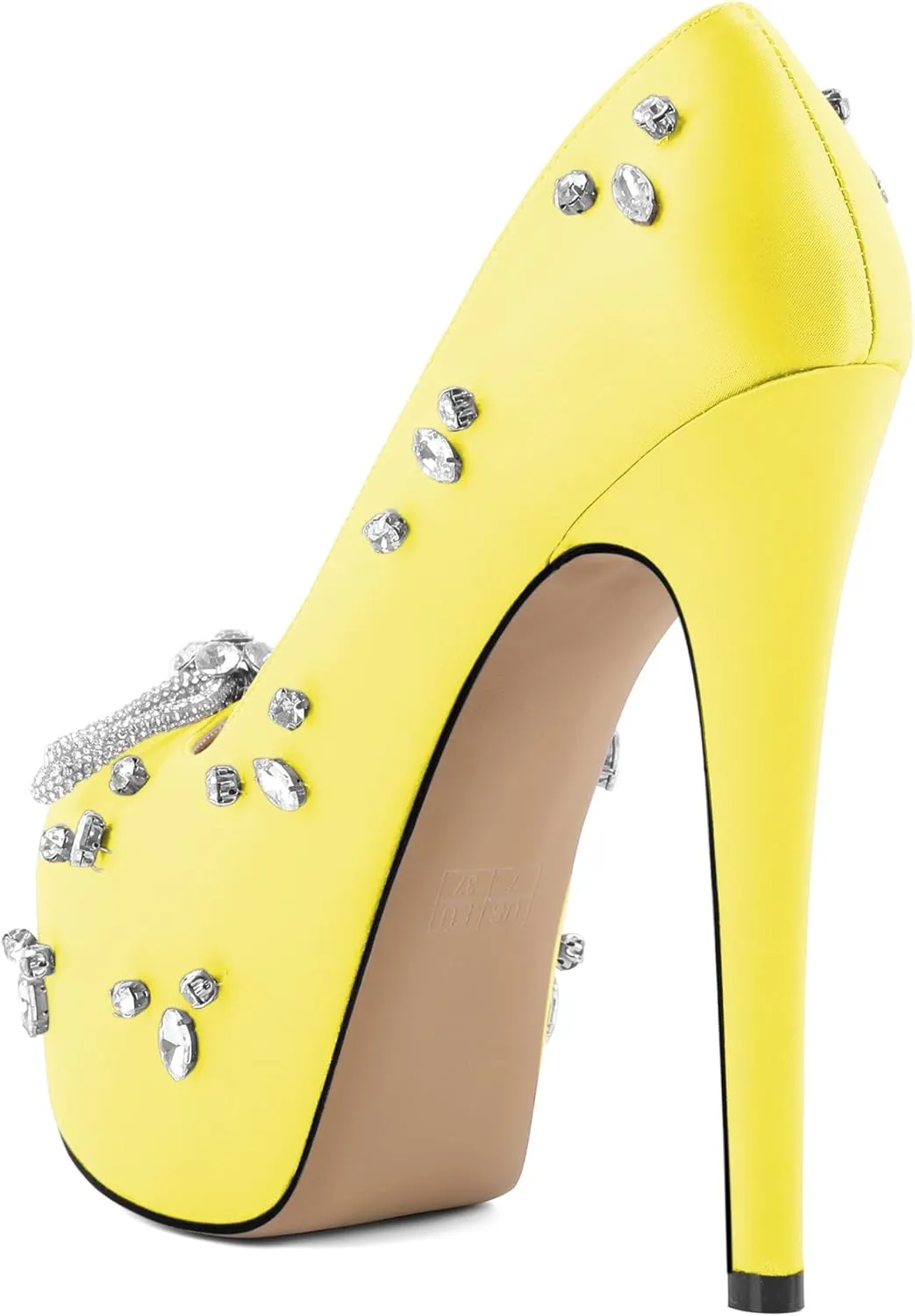 SAMMITOP Women's High Heel Platform Pumps Sparkly Rhinestone Bow Round Closed Toe Stilettos Satin Wedding Bridal Party Dress Pump Shoes 6 Inch