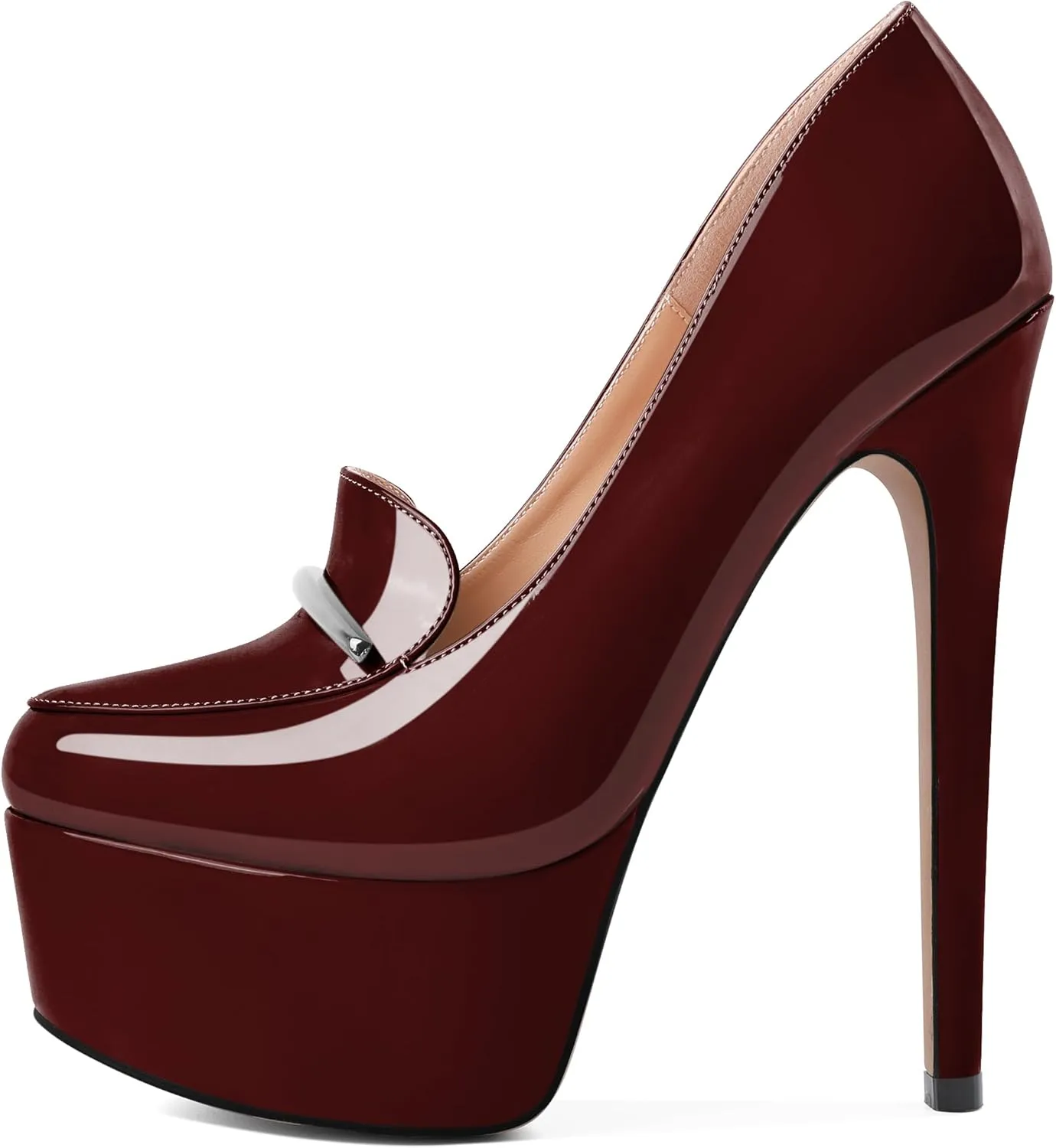 SAMMITOP Women's Platform High Heel Pumps Round Closed Toe Slip On Stilettos Elegant Office Party Dress Loafer Shoes 6 Inch