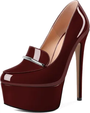 SAMMITOP Women's Platform High Heel Pumps Round Closed Toe Slip On Stilettos Elegant Office Party Dress Loafer Shoes 6 Inch