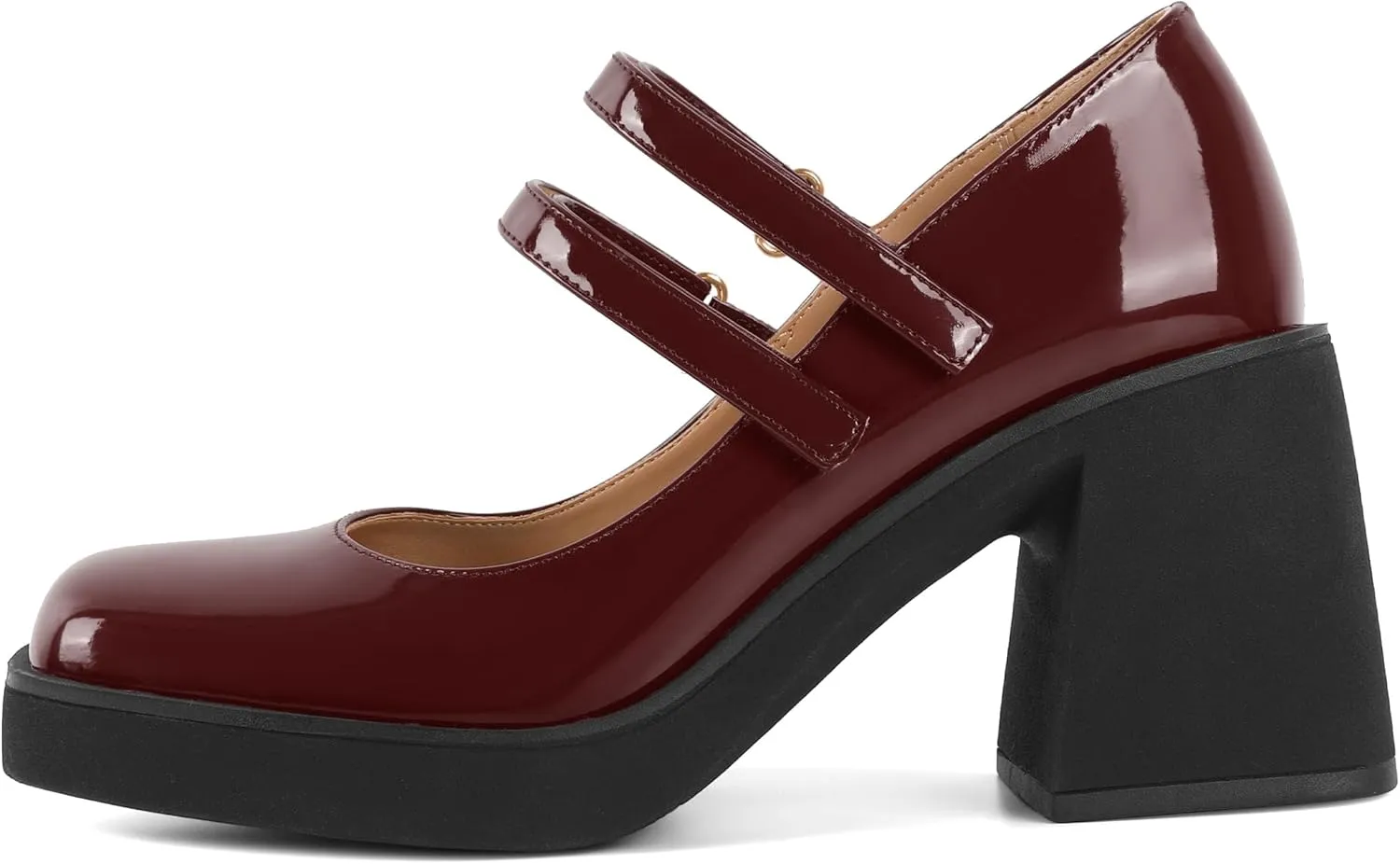 SAMMITOP Women's Platform Mary Jane Pumps Two Strap Square Toe Chunky Block High Heels Fashion Wedding Party Shoes 3.5 Inch