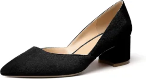 SAMMITOP Women's Pointed Toe D'Orsay Block Chunky Heels Pumps Slip On Classic Dress Shoes