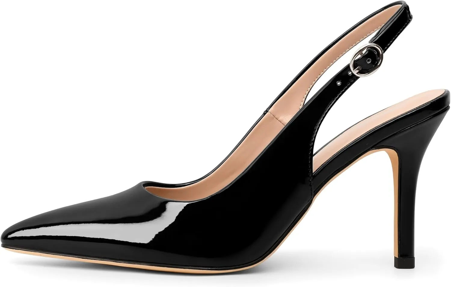 SAMMITOP Women's Pointed Toe Slingback Pumps Buckle Strap High Heels Stilettos Slip On Party Prom Dress Shoes 3.5 Inch