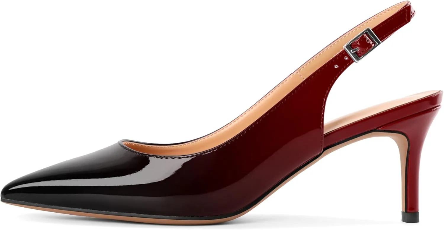 SAMMITOP Women's Pointed Toe Slingback Shoes Kitten Heel Pumps Comfortable Dress Shoes