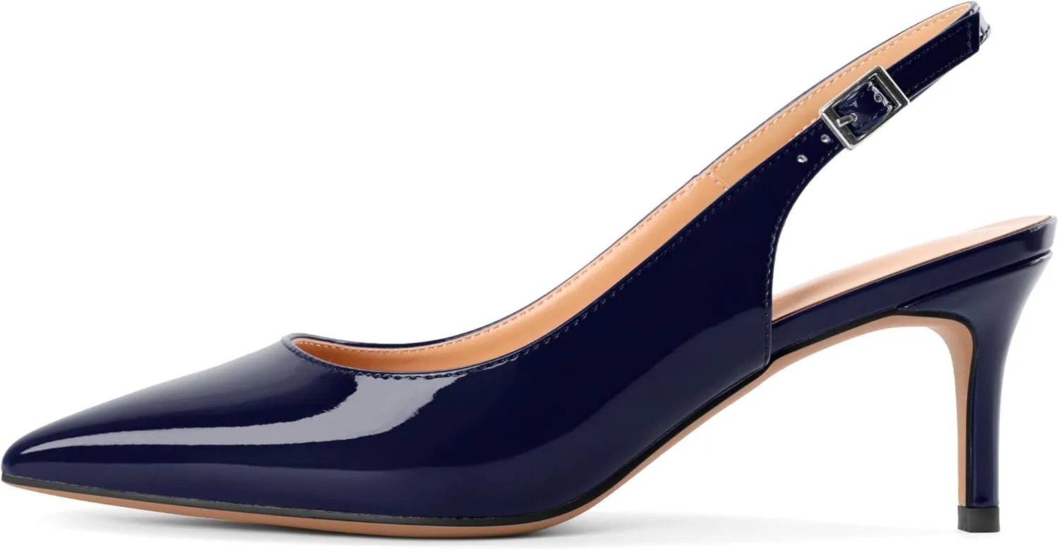 SAMMITOP Women's Pointed Toe Slingback Shoes Kitten Heel Pumps Comfortable Dress Shoes