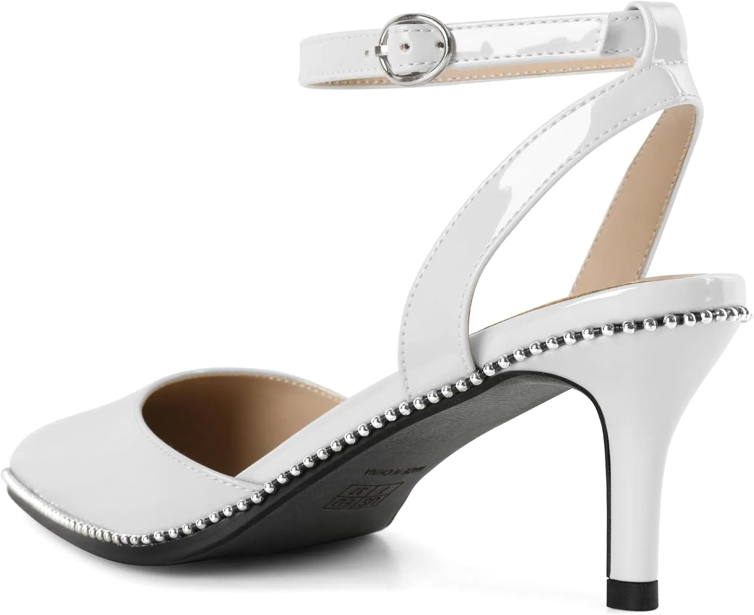 SAMMITOP Womens Slingback Kitten Heels Pointed Toe Low Heel Ankle Strap Pumps Slip On Comfortable Wedding Party Beaded Dress Shoes 2.4 Inch