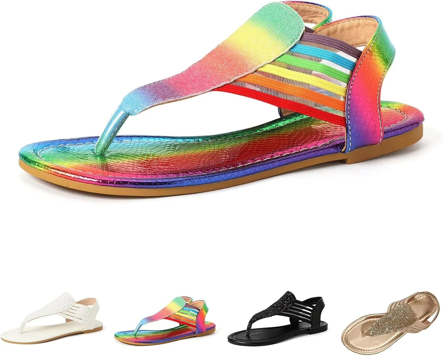 Sandals for Women Gradient Slip On Thong Strap Sandals Summer Beach Flip Flops Sandal Travel Bohemia Sandals