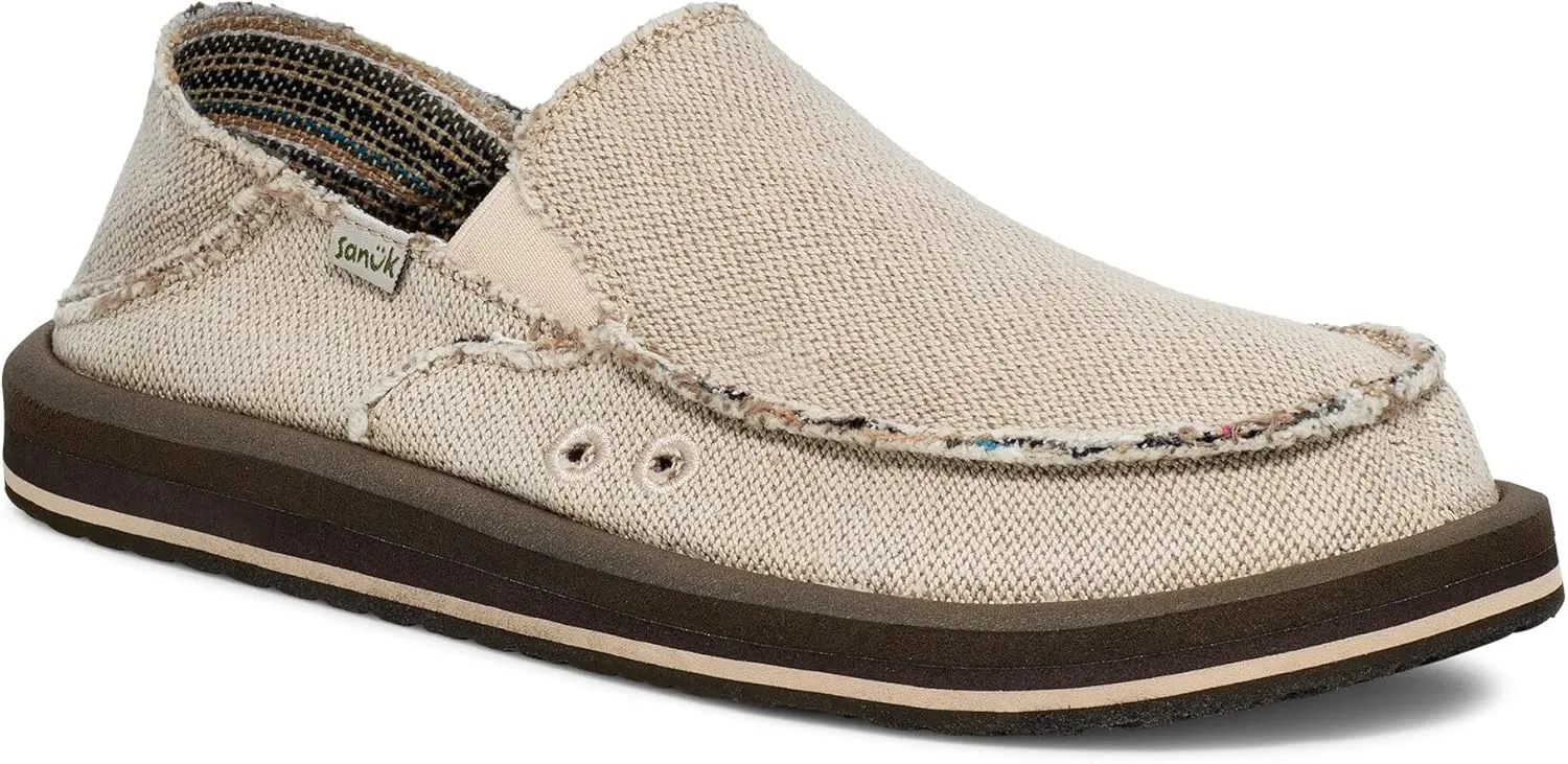 Sanuk Mens Donny Hemp 2 Tone | Mens Shoes | Slip On Shoes for Men | Men's Slip-on Loafers | Memory Foam Footbed
