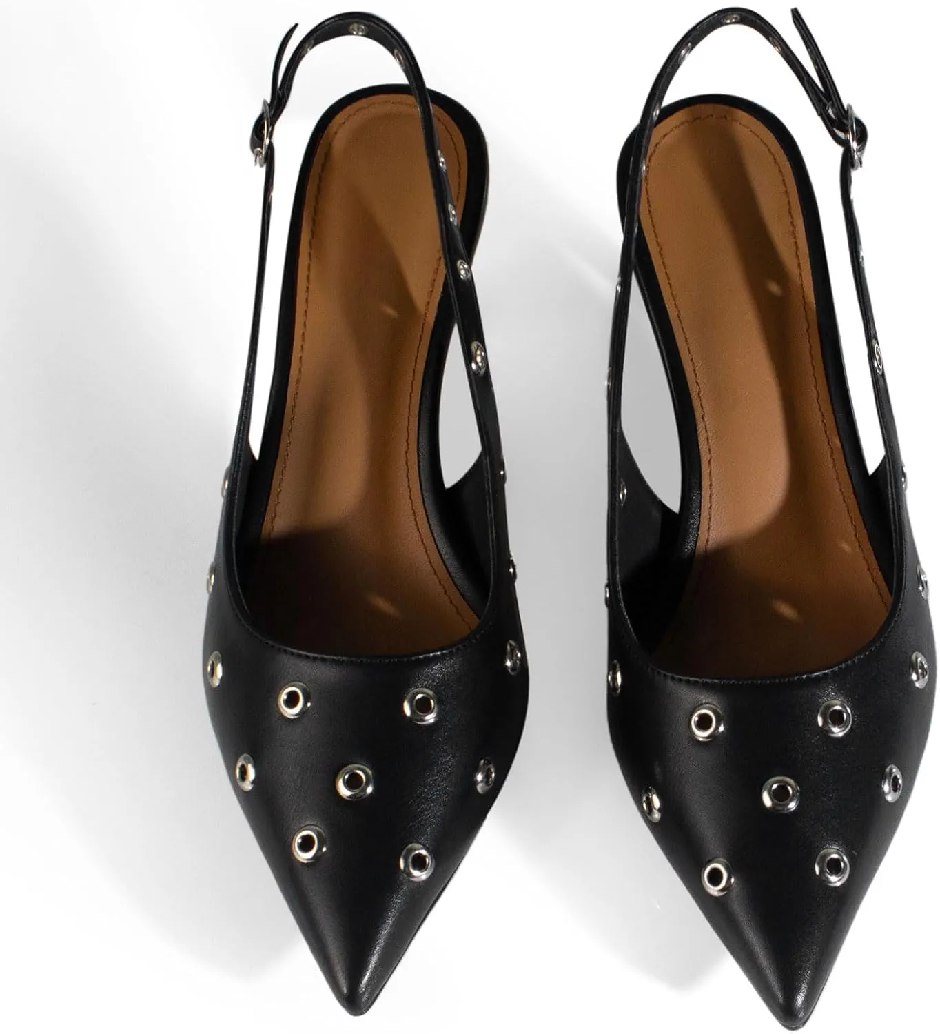 sarawill Women's Sexy Pointed Toe Slingback Stiletto Heel Fashion Grommets with Buckle High Heel Pumps Comfort Slip On Closed Toe Wedding Office Dress Slingback Shoes for Women